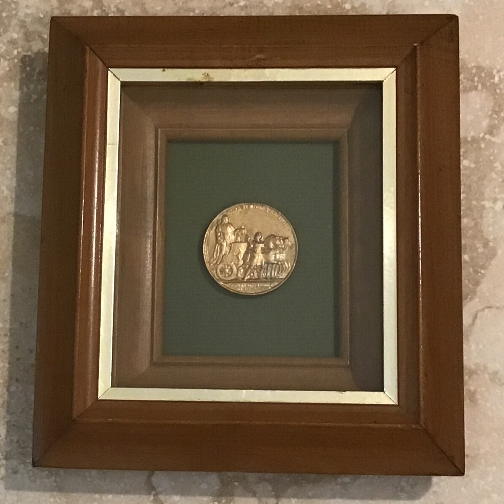 Vintage Shadow box framed replica coin.
